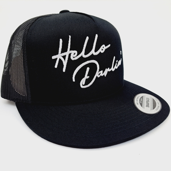 Hello Darlin Embroidered Flat Bill Mesh Snapback Baseball Cap Hat - Picture 3 of 4